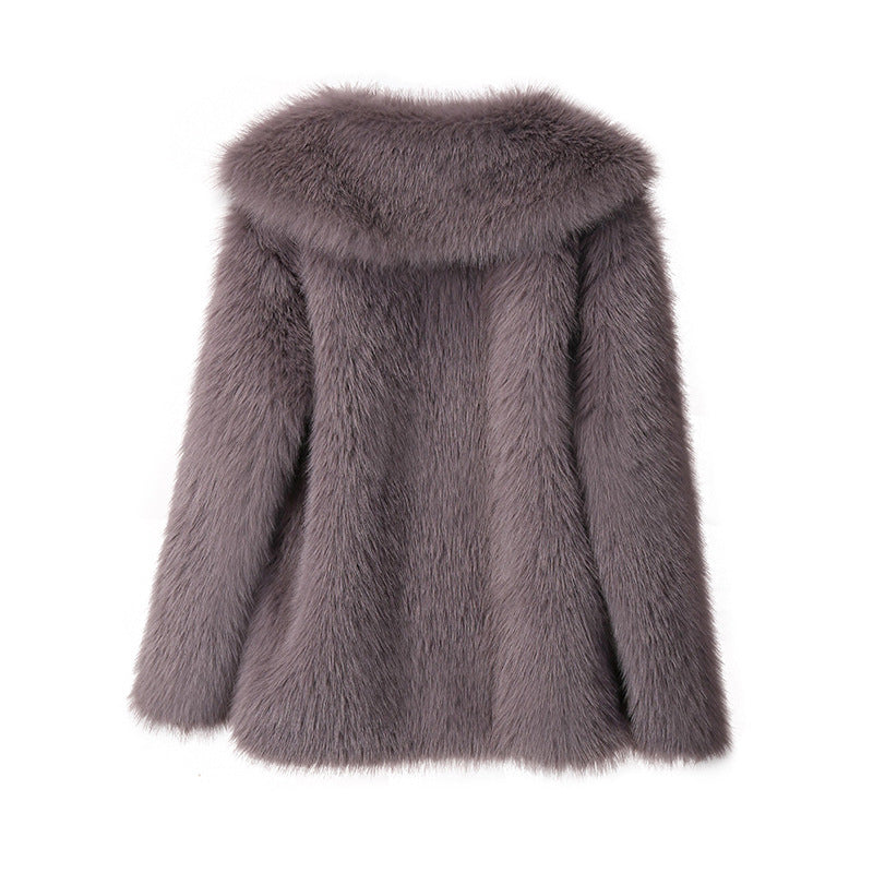 Fashion Artificial Fur Turnover Collar Jacket Coats for Women