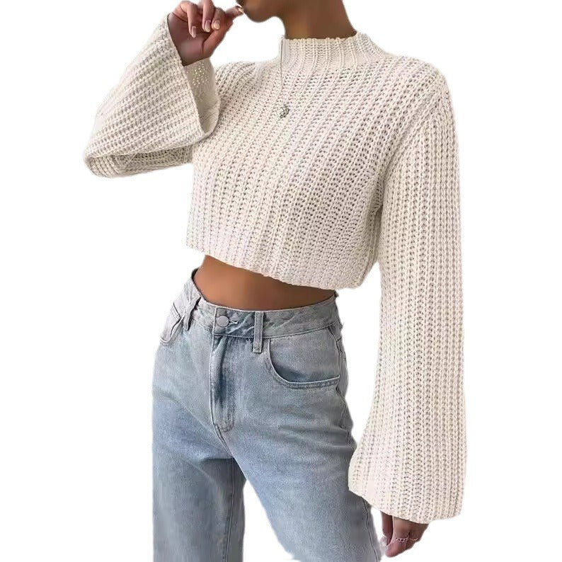 Casual Trumpet Sleeves Short Pullover Sweaters