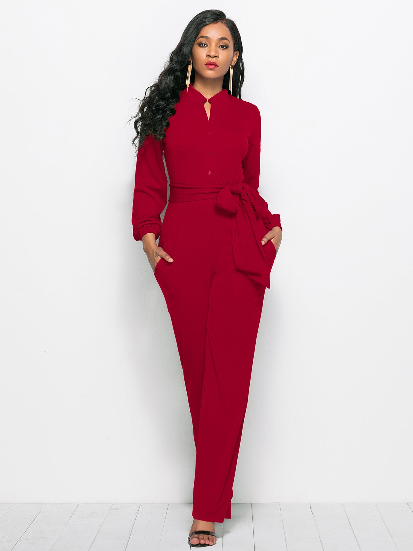 Fashion Long Sleeves Wide Legs Jumpsuits Romper for Women