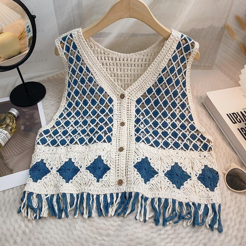 Vintage V Neck Knitted Short Vest