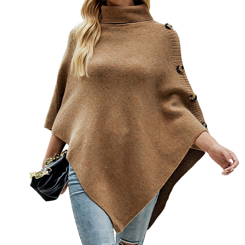 Casual High Neck Knitted Cloak Coats for Women