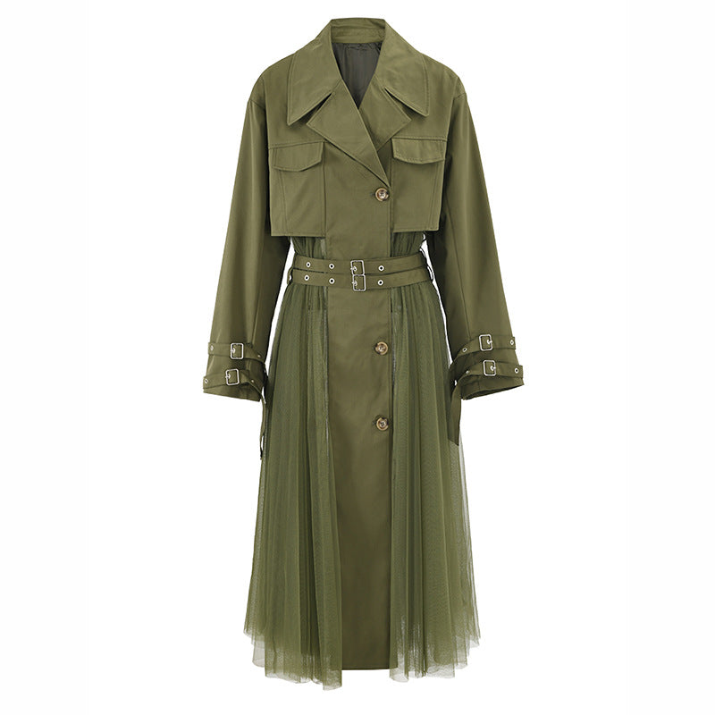 Designed Green Double Breasted Overcoat for Women