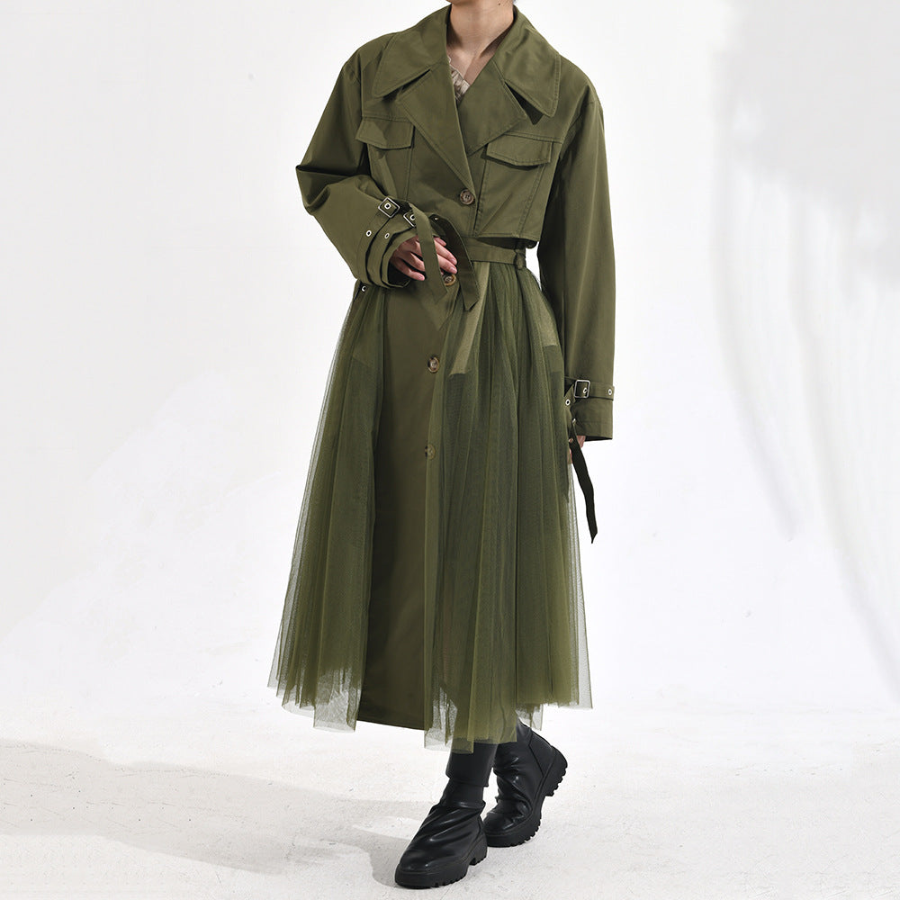 Designed Green Double Breasted Overcoat for Women