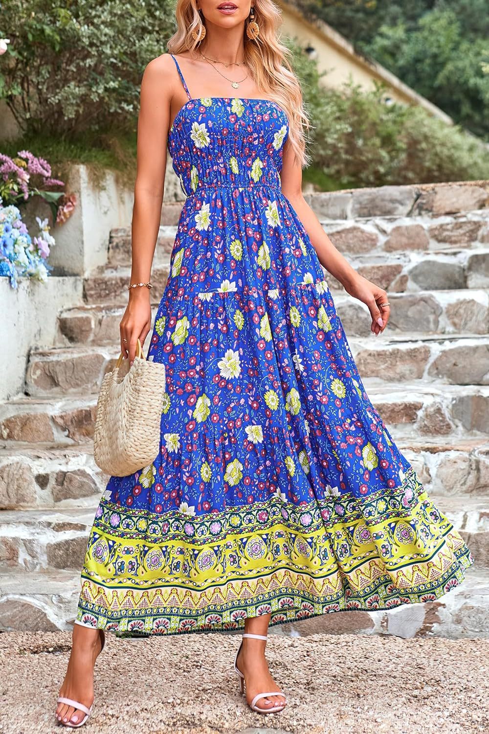 Vintage Bohemian Adjustable Straps Sleeveless Summer Dresses