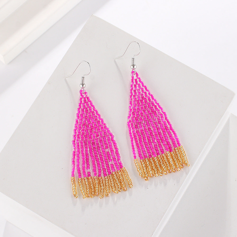 Original Ins Ethnic Handmade Fringed Earrings Bohemian Colored Rice Bead Earrings, Earrings for Women