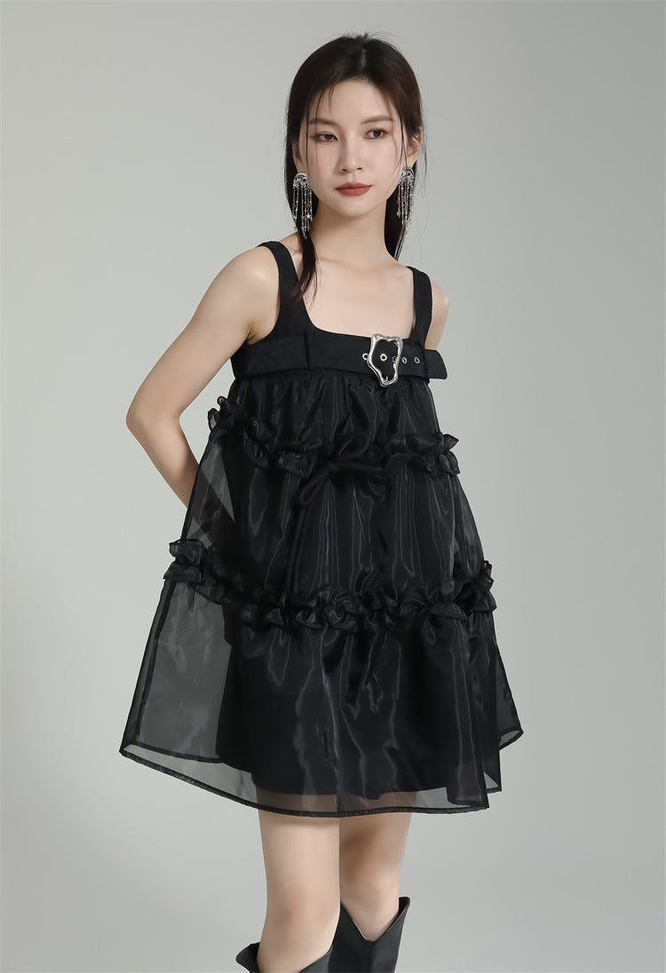 Designed Spaghetti Straps Black Short Dresses
