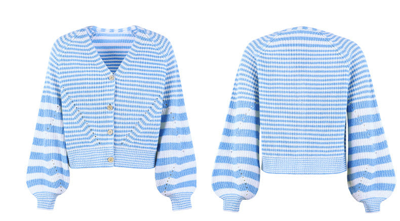 Casual Fall Knitted Striped Cardigan Coats for Women