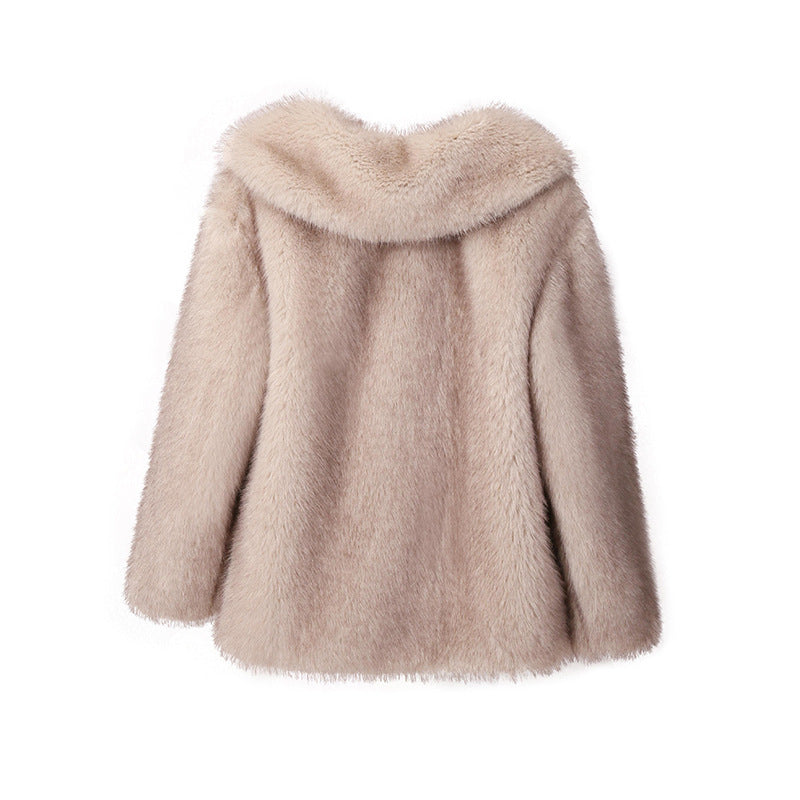 Fashion Artificial Fur Turnover Collar Jacket Coats for Women