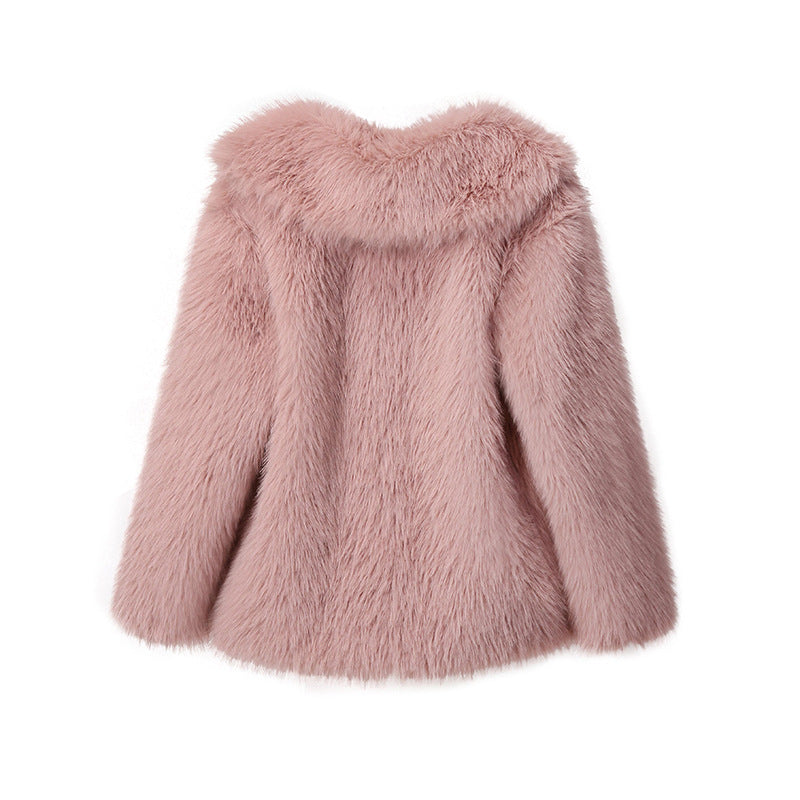 Fashion Artificial Fur Turnover Collar Jacket Coats for Women