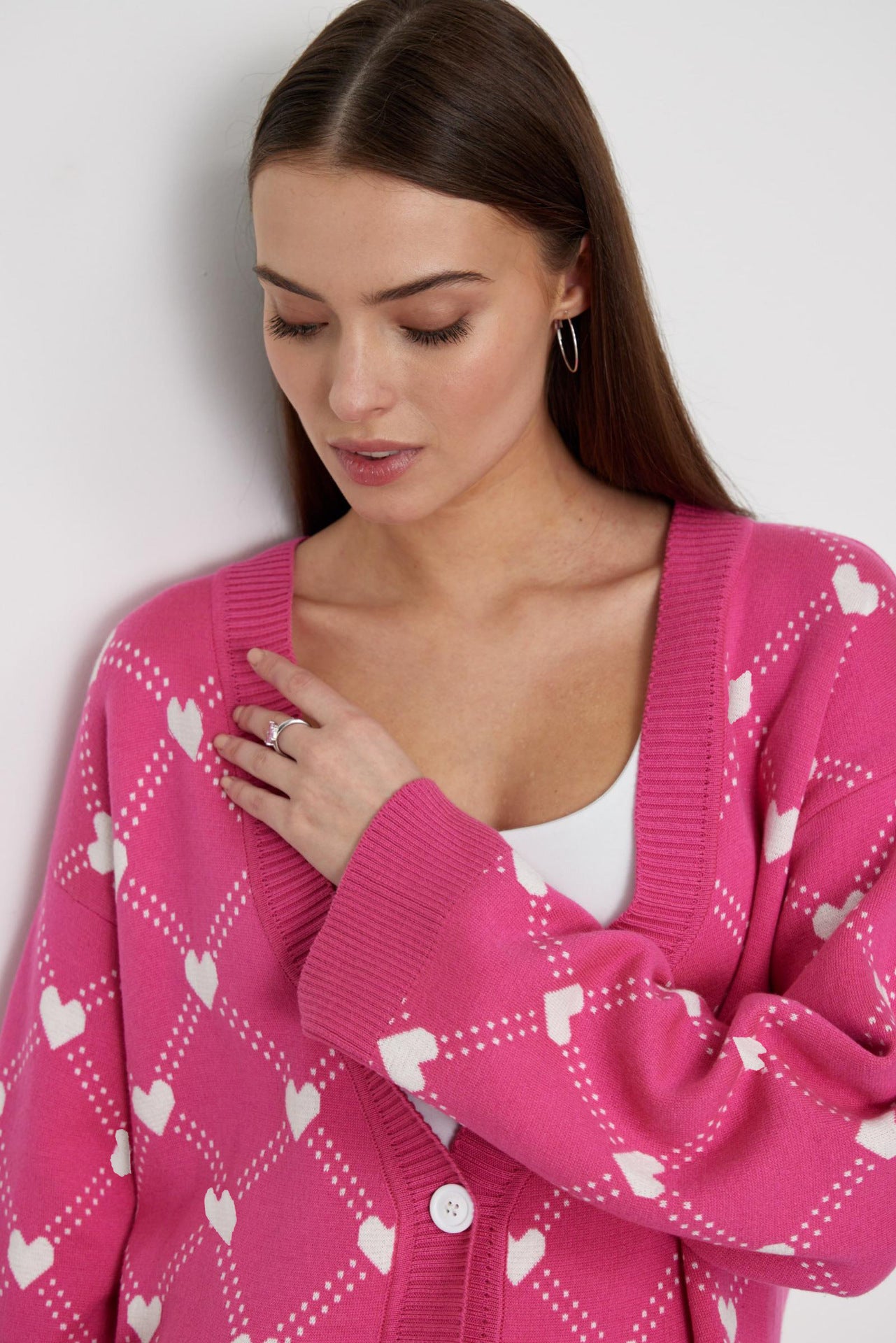 Lovely Pink Sweet Heart Fall Knitted Cardigan