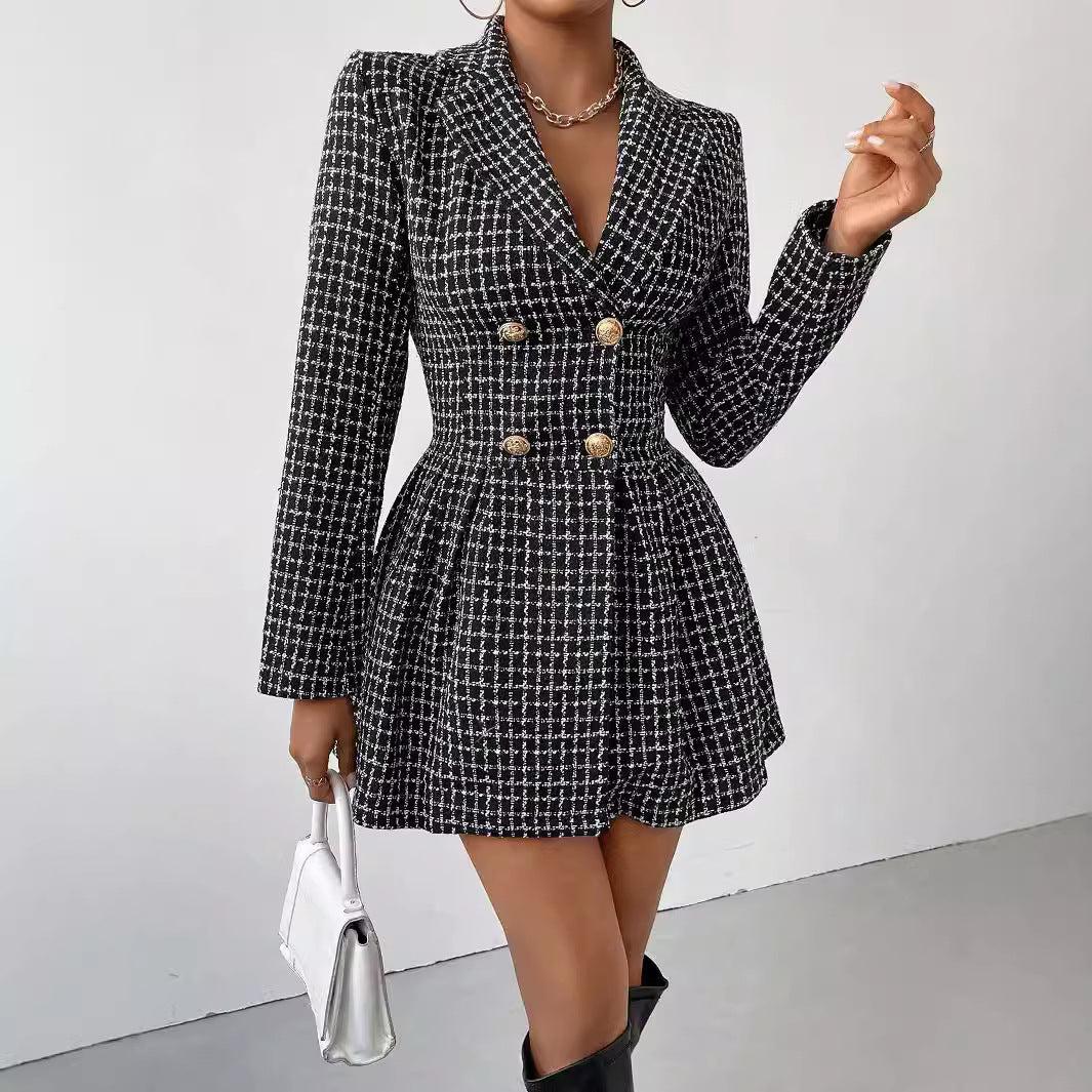 Fashion Plaid Winter Long Sleeves Dress Coats