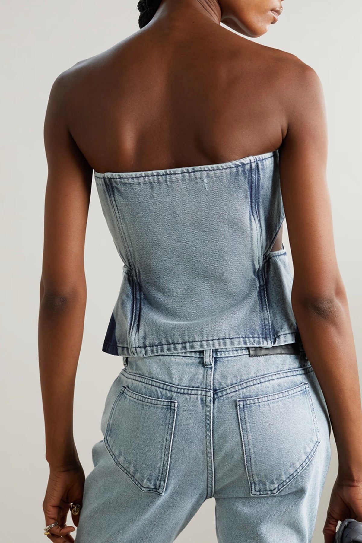 Designed Denim Strapless Tops and Jeans
