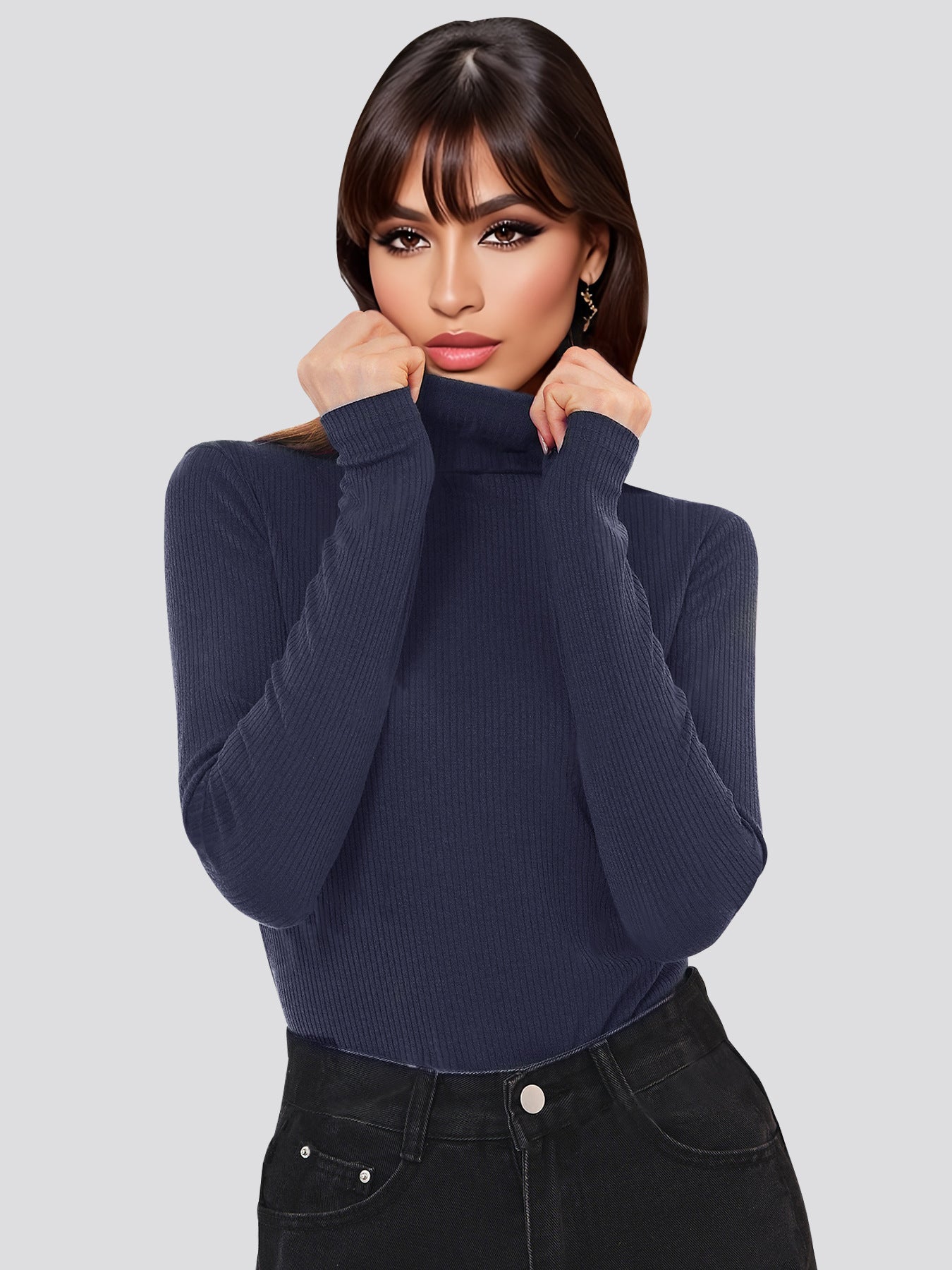 Sexy High Neck Long Sleeves Knitted Women Jumpsuits