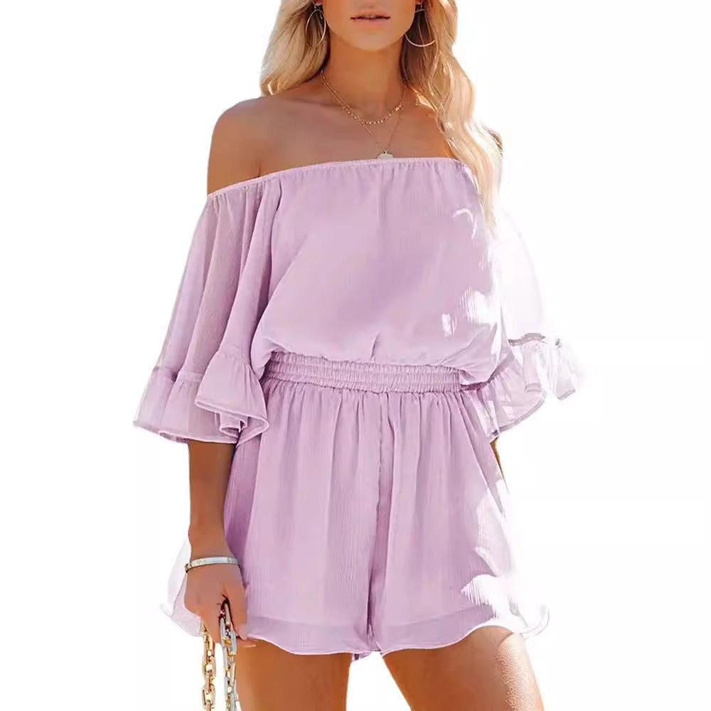 Sexy Off The Shoulder Chiffon Summer Short Jumpsuits