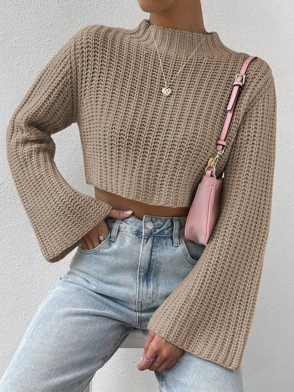 Casual Trumpet Sleeves Short Pullover Sweaters