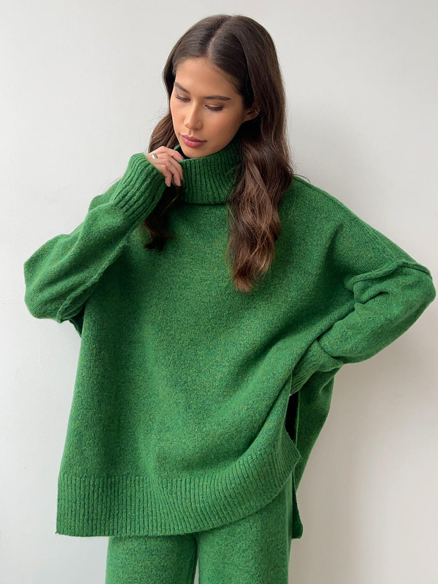 Casual High Neck Pullover Sweaters & Knitted Pants