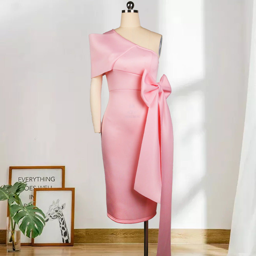 Sexy One Shoulder Bowknot Sheath Party Dresses