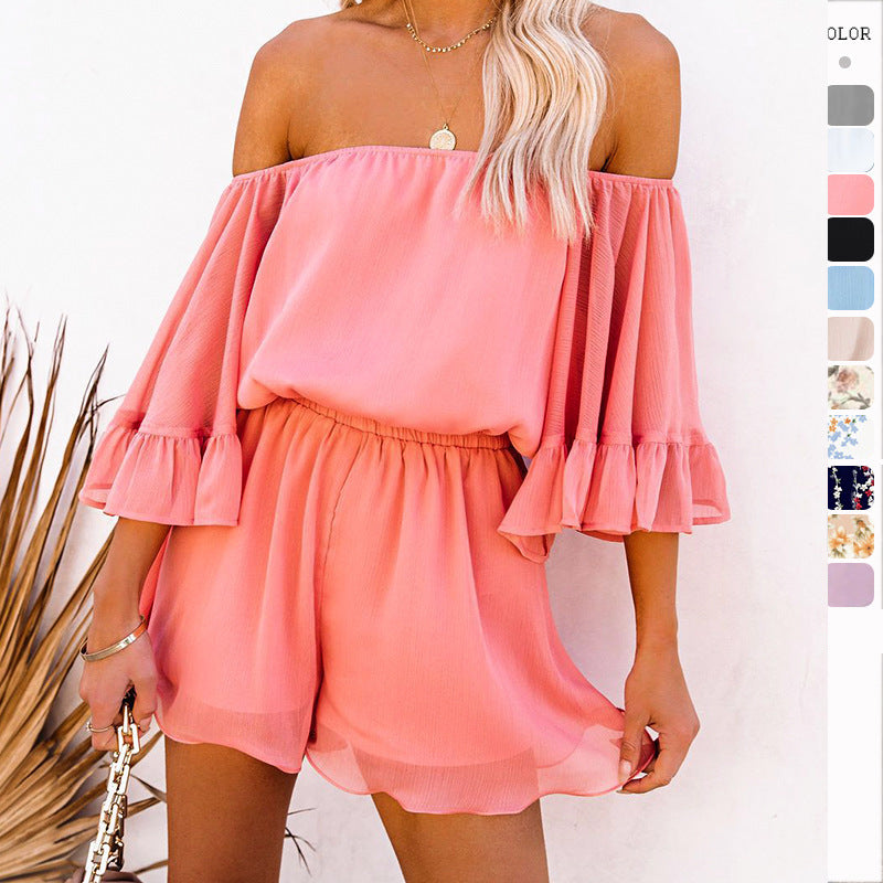 Sexy Off The Shoulder Chiffon Summer Short Jumpsuits