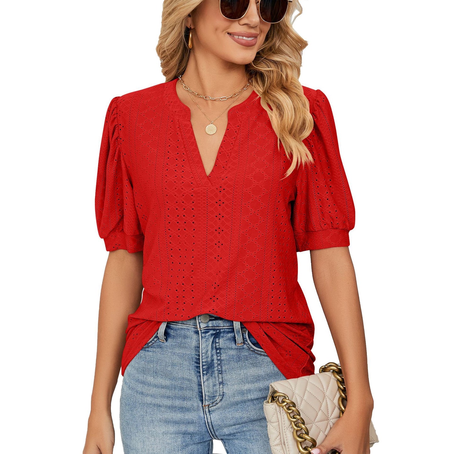 Summer Casual V Neck T Shirts for Women