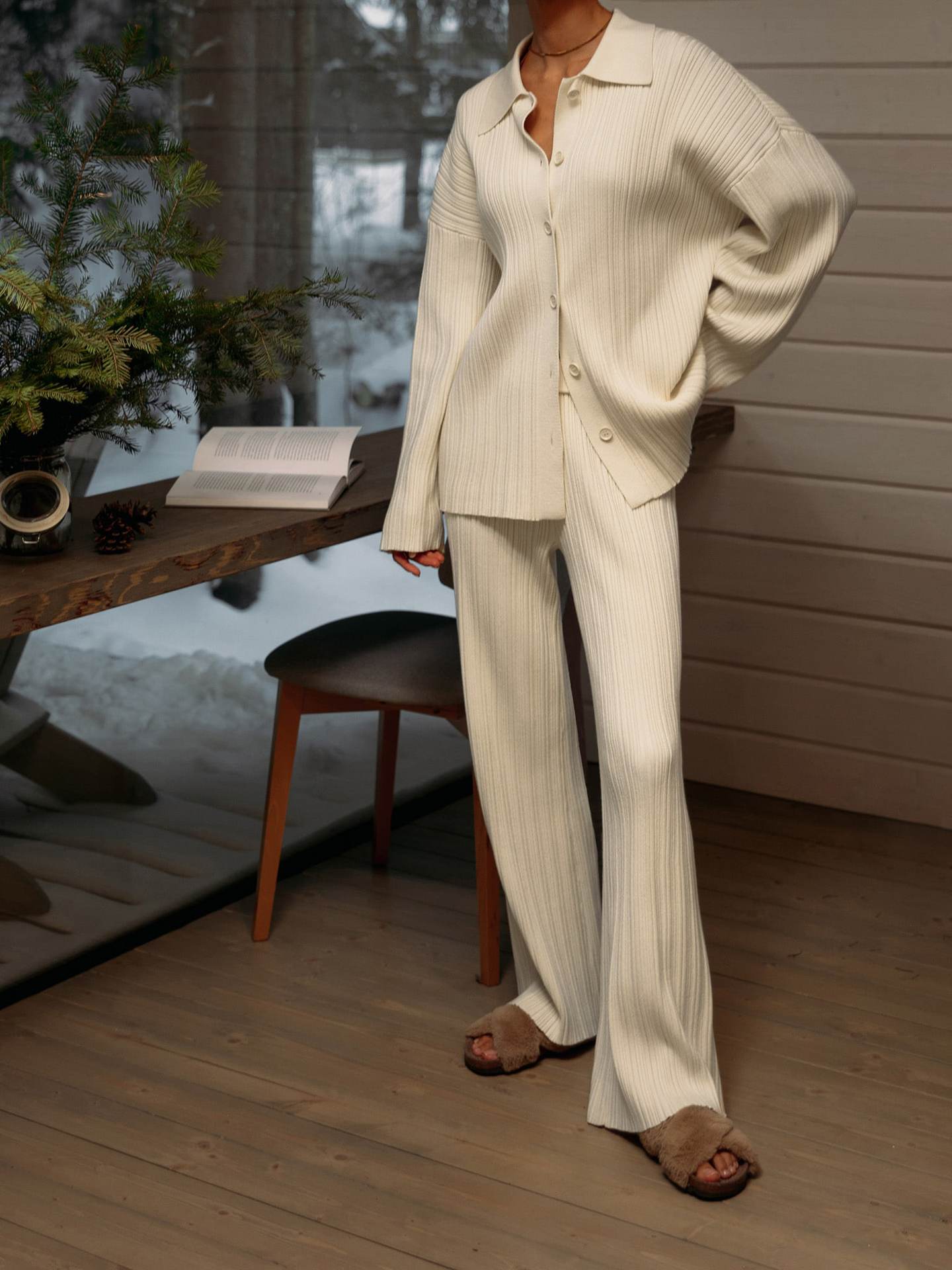 Fashion Autumn Sweaters and Wide Legs Pants Suits