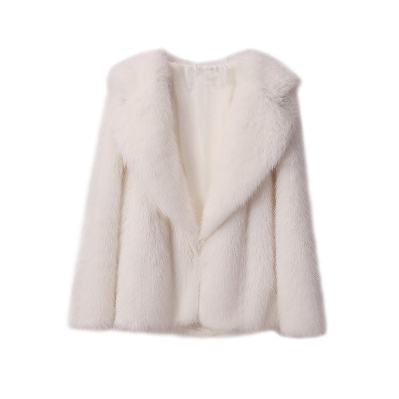 Fashion Artificial Fur Turnover Collar Jacket Coats for Women