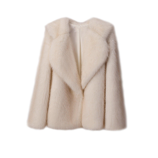 Fashion Artificial Fur Turnover Collar Jacket Coats for Women