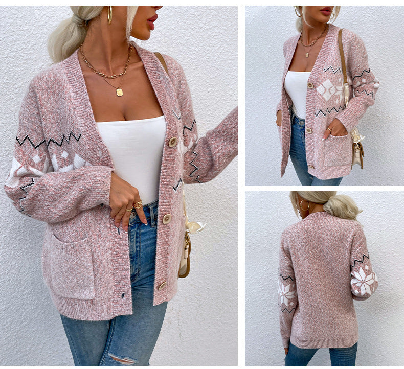 Fashion Christmas Flake Knitted Cardigan Coats