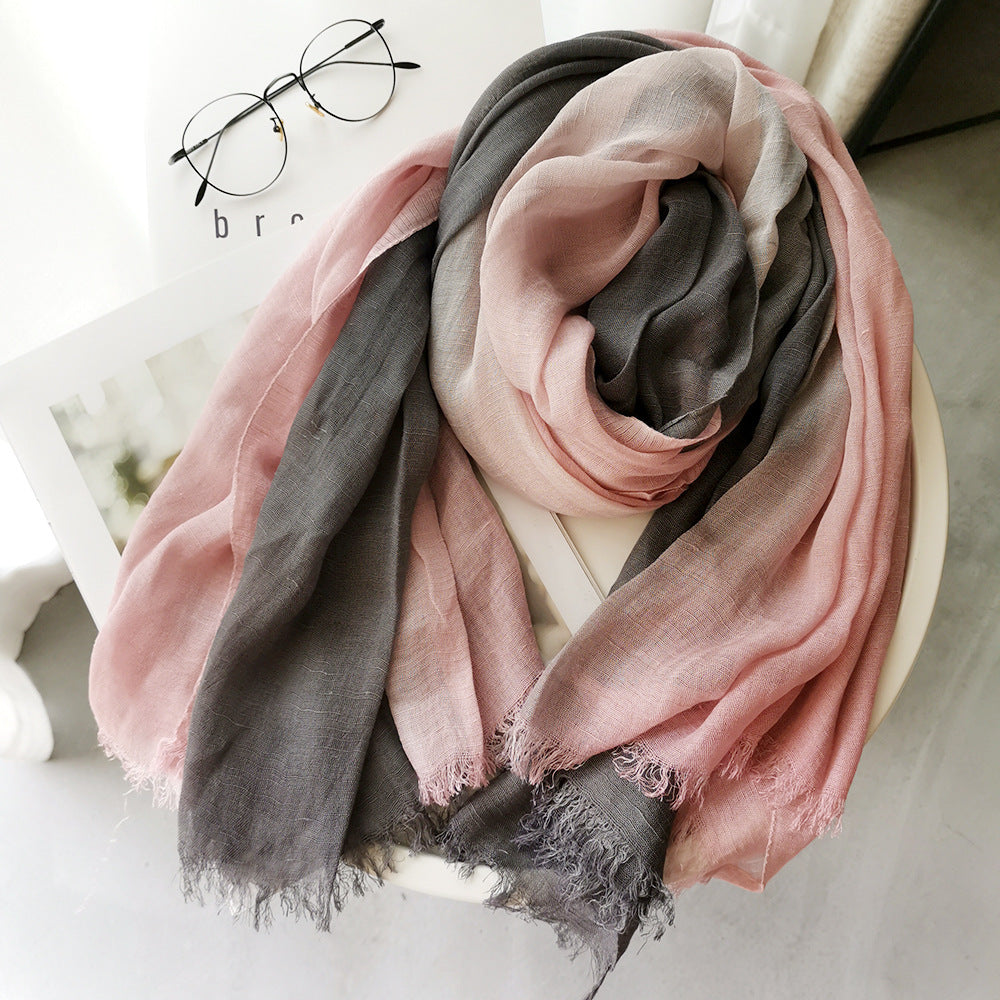 Simple Cotton and Linen Scarf Women's Gradual Versatile Silk Scarf