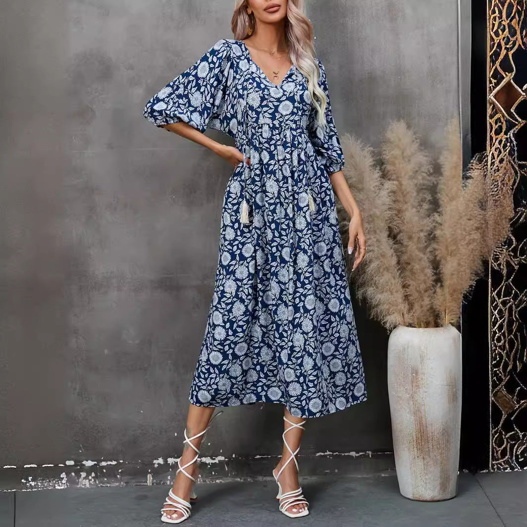 Bohemian V Neck Cotton Long Beach Dresses