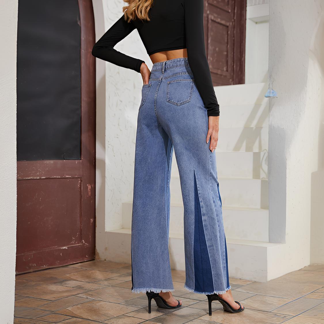 Women High Waist Wide Legs Straight Jeans