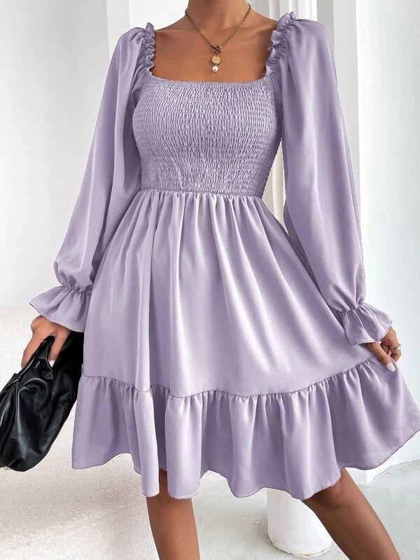 Elegant Square Neckline Long Sleeves Short Dresses