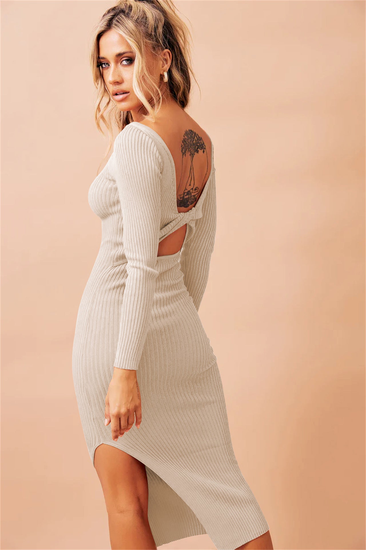 Sexy Double Side Long Sleeves Tight Knitted Dresses