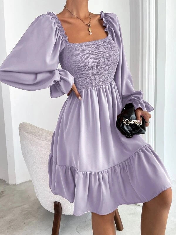 Elegant Square Neckline Long Sleeves Short Dresses