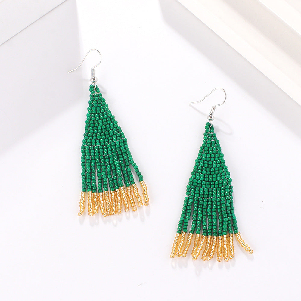 Original Ins Ethnic Handmade Fringed Earrings Bohemian Colored Rice Bead Earrings, Earrings for Women