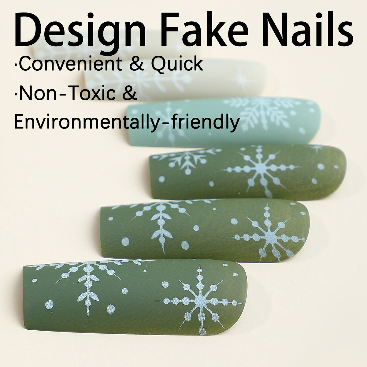 Snowflake Green Long Christmas Nails for Women