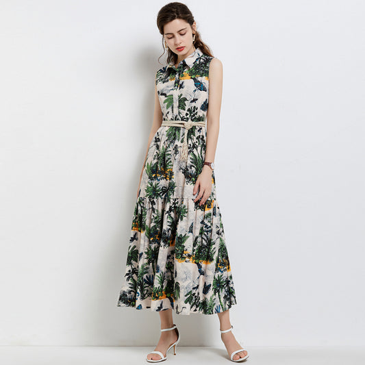 Elegant Floral Print Sleeveless Summer Long Dresses