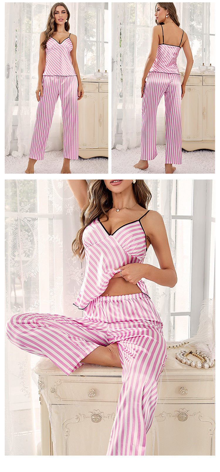 Summer Ice Silk Tank Tops & Pants Sleepwear