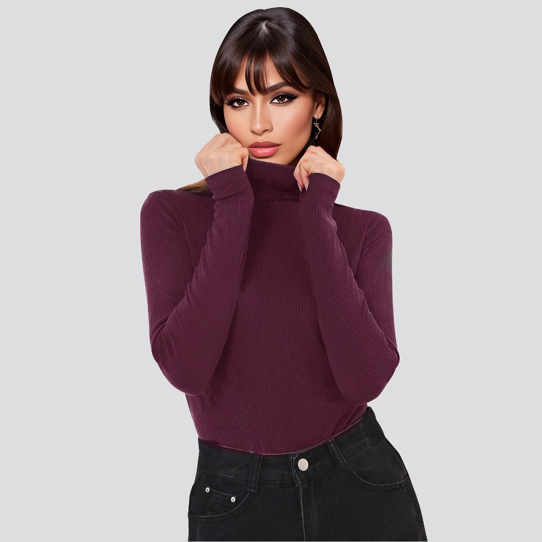 Sexy High Neck Long Sleeves Knitted Women Jumpsuits