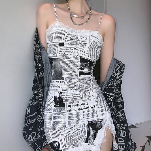 Sexy Newspaper Print Summer Sheath Mini Dresses