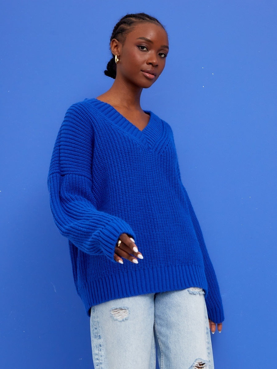 Casual V Neck Loose Knitted Sweaters