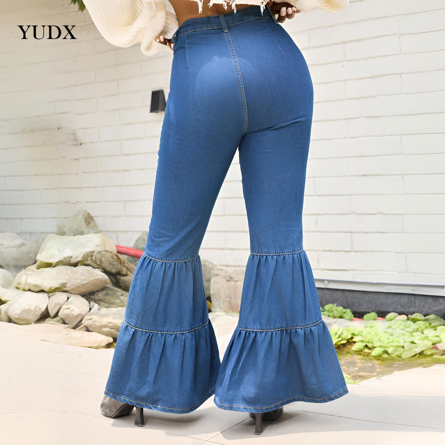 Fashion High Waist Women Flare Wide Legs Jeans