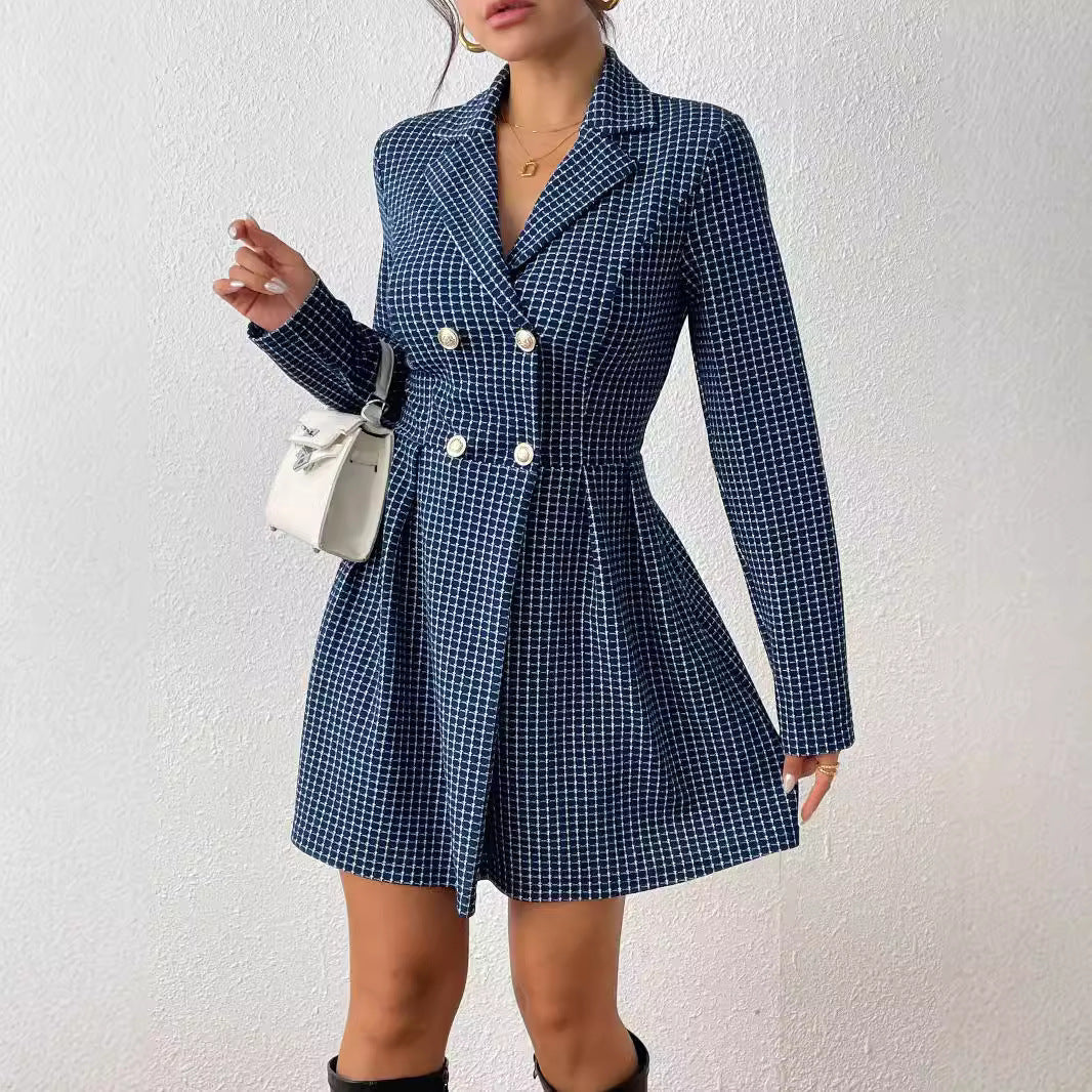 Fashion Plaid Winter Long Sleeves Dress Coats