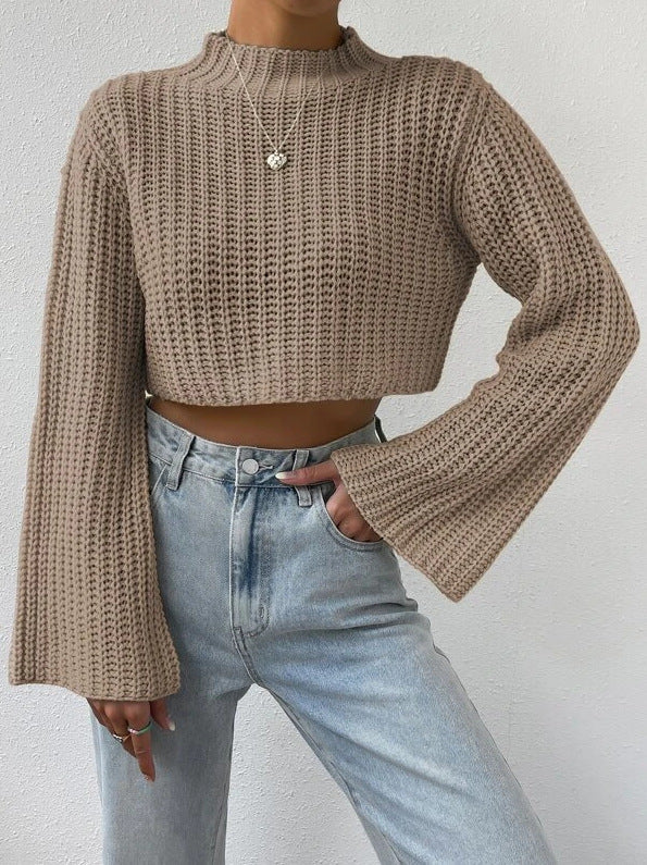 Casual Trumpet Sleeves Short Pullover Sweaters