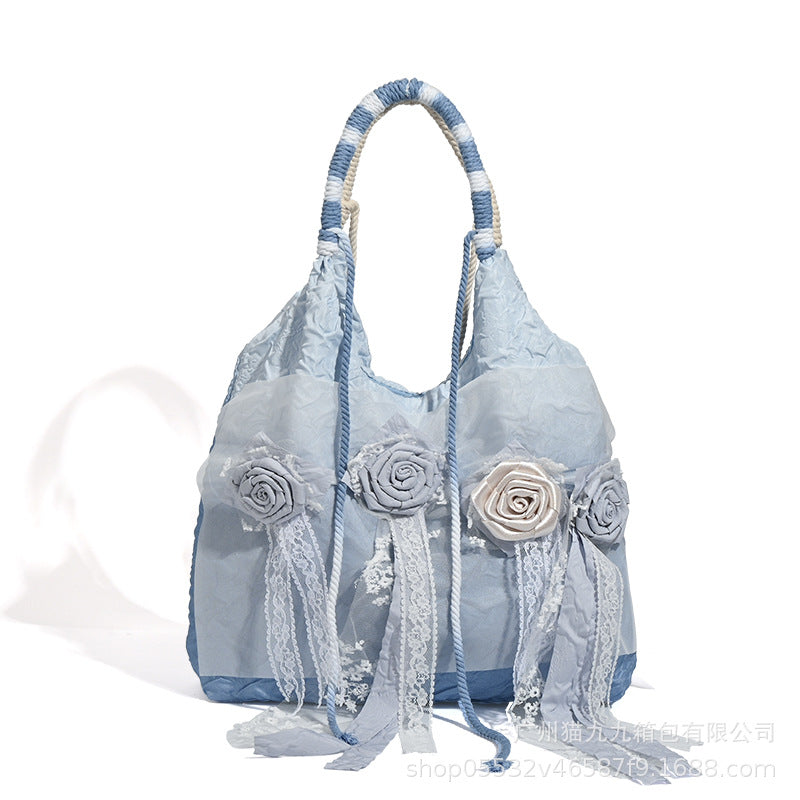 Vintage 3D Rose Design Lace Blue Shoulder Handbags