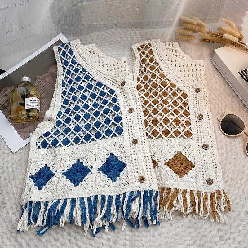 Vintage V Neck Knitted Short Vest