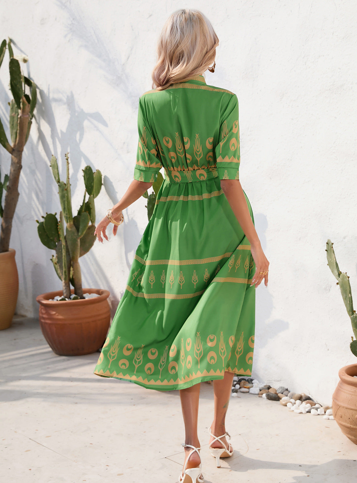 Vintage Summer Half Sleeves Women Midi Dresses