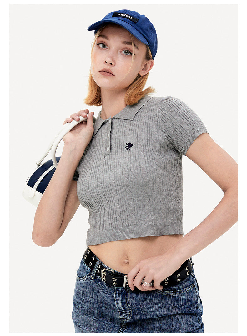 Vintage Knitted Short Sleeves Polo T Shirts