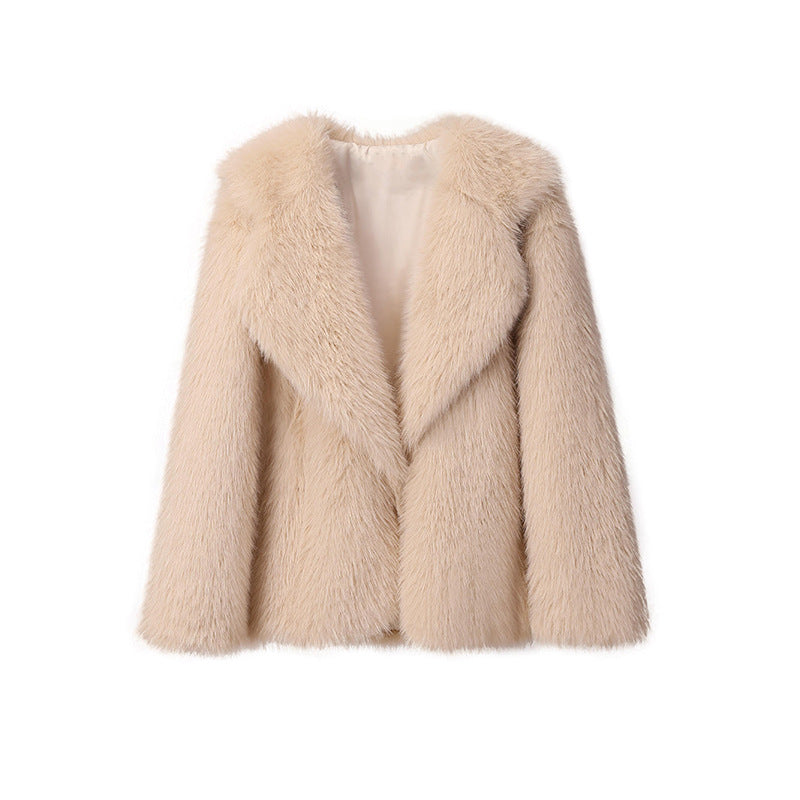 Fashion Artificial Fur Turnover Collar Jacket Coats for Women