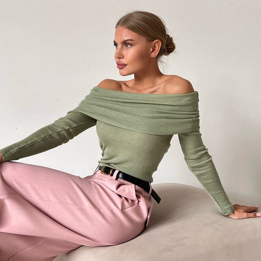 Sexy Off The Shoulder Long Sleeves Knitted Shirts