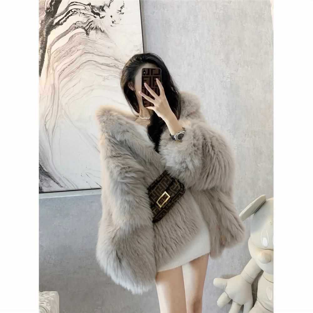 Casual Faux Fox Fur Overcoats for Women